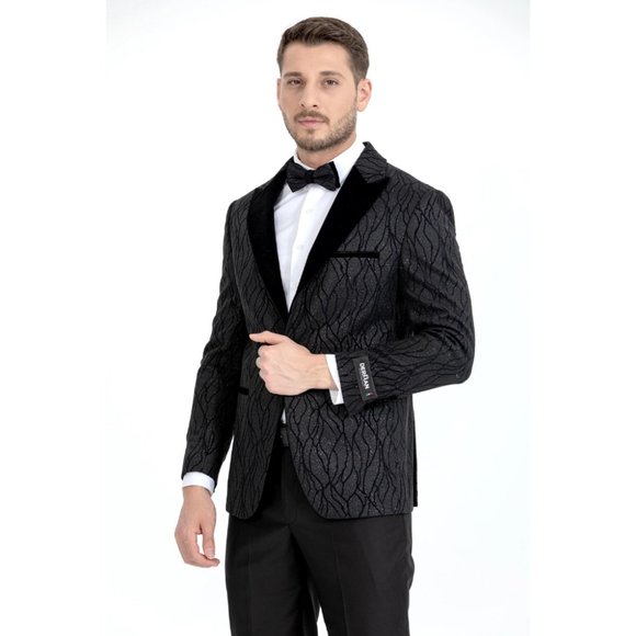 Derman Black Silvery Patterned Fabric Tuxedo - Picture 6 of 7